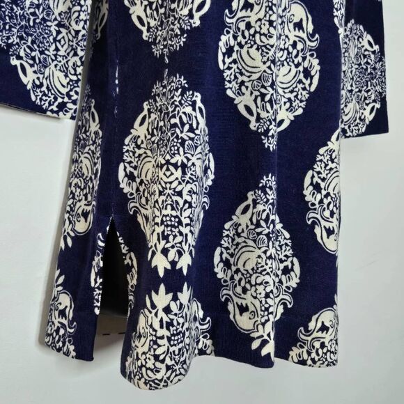 Lilly Pulitzer Merino Wool Sweater Size XS Blue White Pattern Damask Tunic - Picture 3 of 7